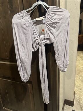 Audrey 3+1 Light Lavender Tie-Front Crop Top